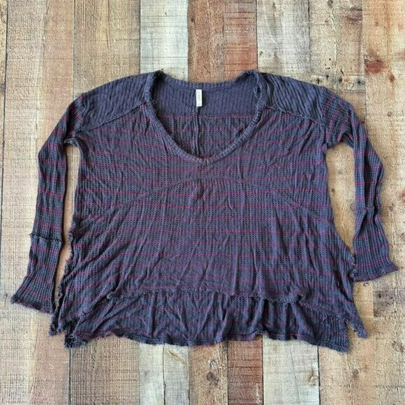 Free People Gray and red scoop neck long sleeve top women's size small - Picture 1 of 7